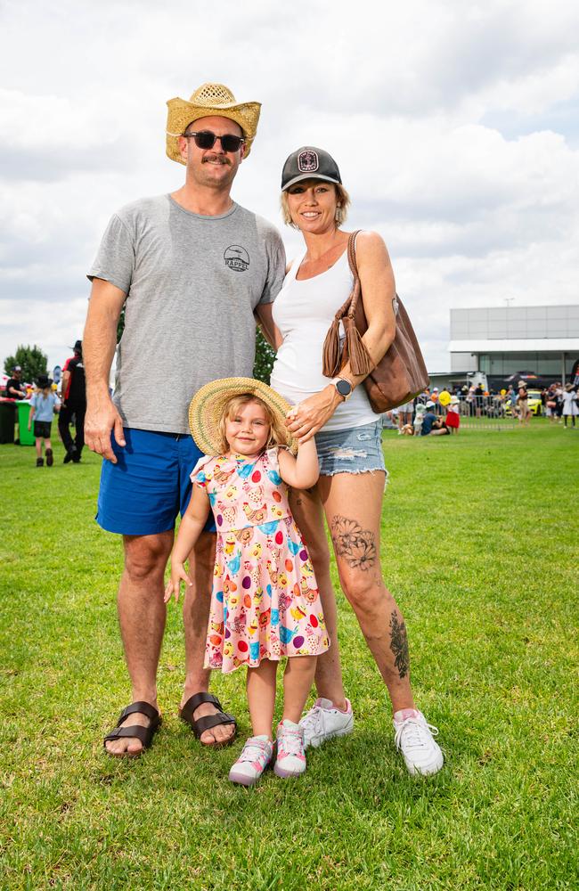 At Wellcamp Airport 10th anniversary community day are (from left) Linzi, Ellie and Jakub Sugden, Sunday, November 10, 2024. Picture: Kevin Farmer