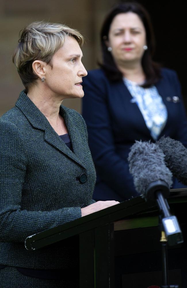 Acting Chief Health Officer Dr Sonya Bennett (front) with Premier Annastacia Palaszczuk