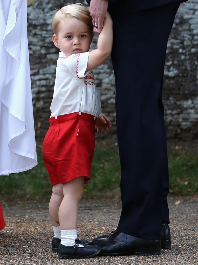 Prince George arrives at the Church of St Mary Magdalene on the Sandringham Estate, England for the Christening of Princess Charlotte of Cambridge, Sunday, July 5, 2015. Picture: AP