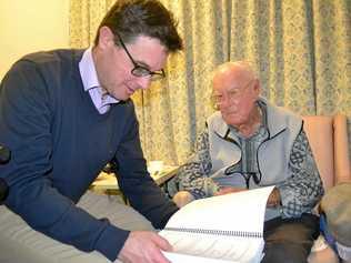 STORY TIME: Minister David Littleproud stopped in to chat with Australia's oldest man Dexter Kruger on Wednesday.. Picture: Molly Hancock