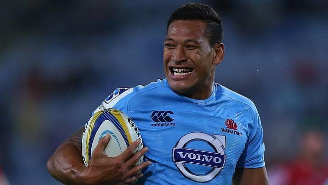 SYDNEY, AUSTRALIA - MARCH 01: Israel Folau of the Waratahs beats the defence to score a try during the round three Super Rugby match between the Waratahs and the Reds at ANZ Stadium on March 1, 2014 in Sydney, Australia. (Photo by Joosep Martinson/Getty Images)