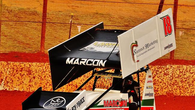 Bundaberg's Clinton Marcon in action at Carina Speedway on Saturday night.