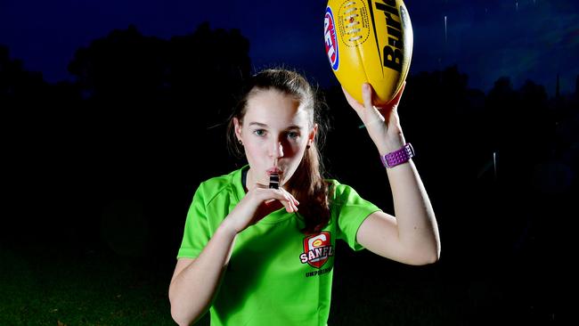 Chelsea Holmes is a product of an umpiring academy aiming to produce more female footy umpires. Picture: Mark Brake.