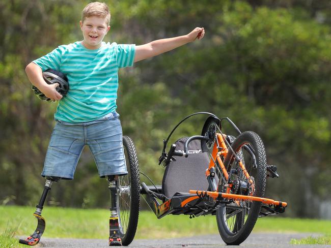 Ted Johnson tests the low rider bike for the first time. Picture: Alex Coppel