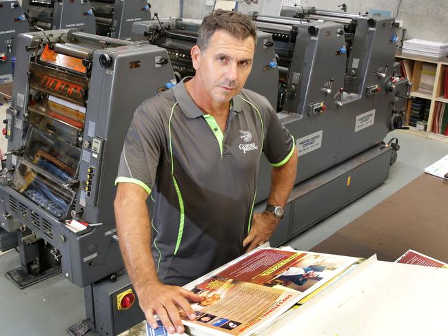 Gosford Printing boss Gavin Edwards is hitting out at local MPs who are sending their printing work to Sydney instead of supporting local business. Picture: Mark Scott