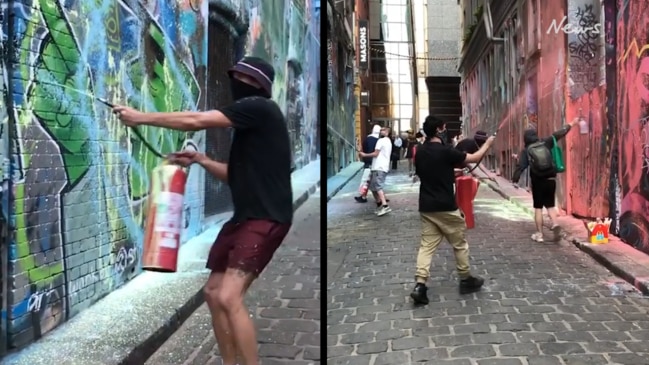 Hosier Lane targeted by vandals in masks