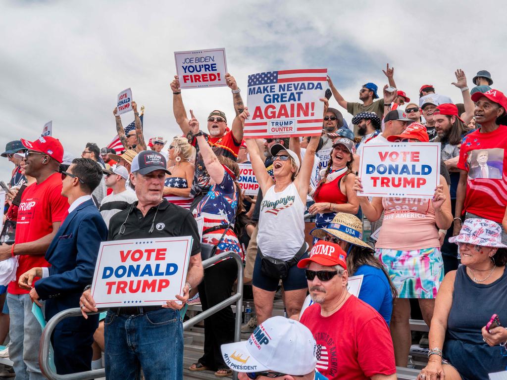 Supporters of Republican presidential candidate, former US President Donald Trump cheer ahead of a campaign rally at Sunset Park. Picture: Getty Images via AFP