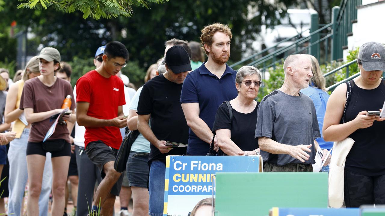 Voters line for the Brisbane council elections on March 16, 2024. Picture: NCA NewsWire/Tertius Pickard