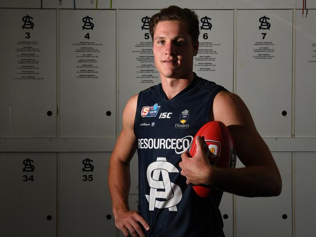 Young Victorian Hayden McLean has signed with South Adelaide for this season. He is pictured at Flinders University Stadium, Noarlunga Downs. Picture: Tricia Watkinson