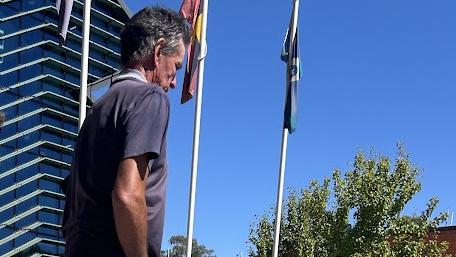 Mark Coombs leaves the Shepparton Law Courts after pleading guilty to distributing and possessing child abuse material. Picture: Oscar Jaeger