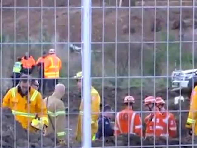 A worker has died in Wallan after becoming stuck in a trench. Picture: 7 News