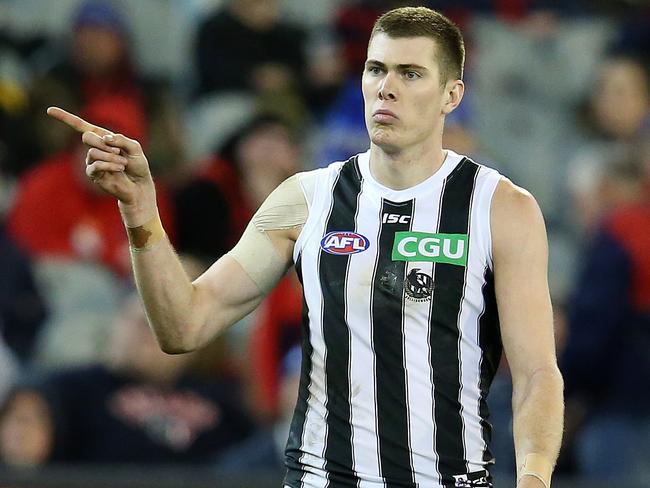 Mason Cox was outstanding for the Magpies on Monday. Picture: Michael Klein