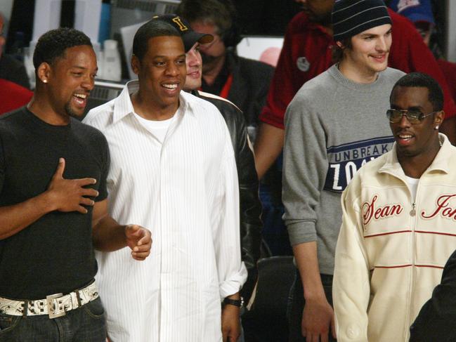 (L-R) Actor Will Smith, rapper Jay Z, actor Ashton Kutcher, and music producer Sean “Diddy