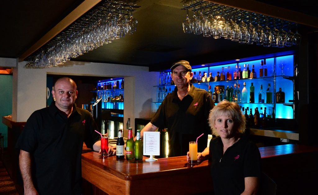 Richard Pickering (manager), Wayne Riddell (owner) and Tina White (financial controller) inside the new Flamingo's on Quay. Photo Sharyn O'Neill / The Morning Bulletin. Picture: Sharyn O'Neill ROK231112sflaming