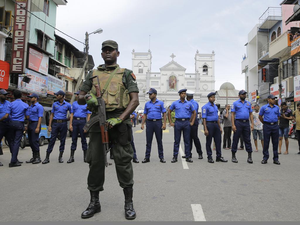 Sri Lankan Army soldiers secure the area around St. Anthony's Shrine. Picture: Eranga Jayawardena