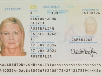 Olivia Newton-John's 2014 Australian passport was one of the items auctioned. Picture: Supplied/Julien's Auctions