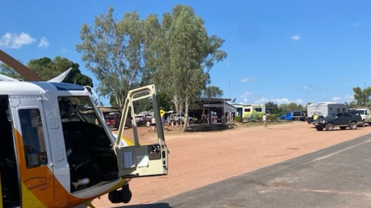 Staff at a nearby roadhouse had to help bandage and splint his leg. Picture: RACQ CQ Rescue