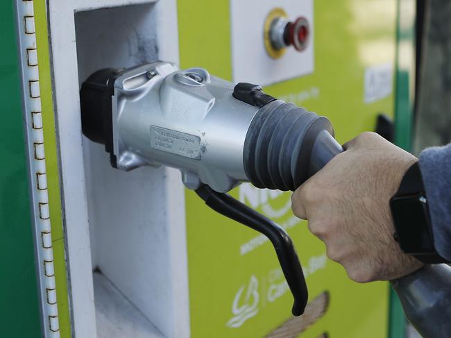 Generic picture of an electric car charging station in Sydney on Friday, July 21, 2017. (AAP Image/Daniel Munoz)