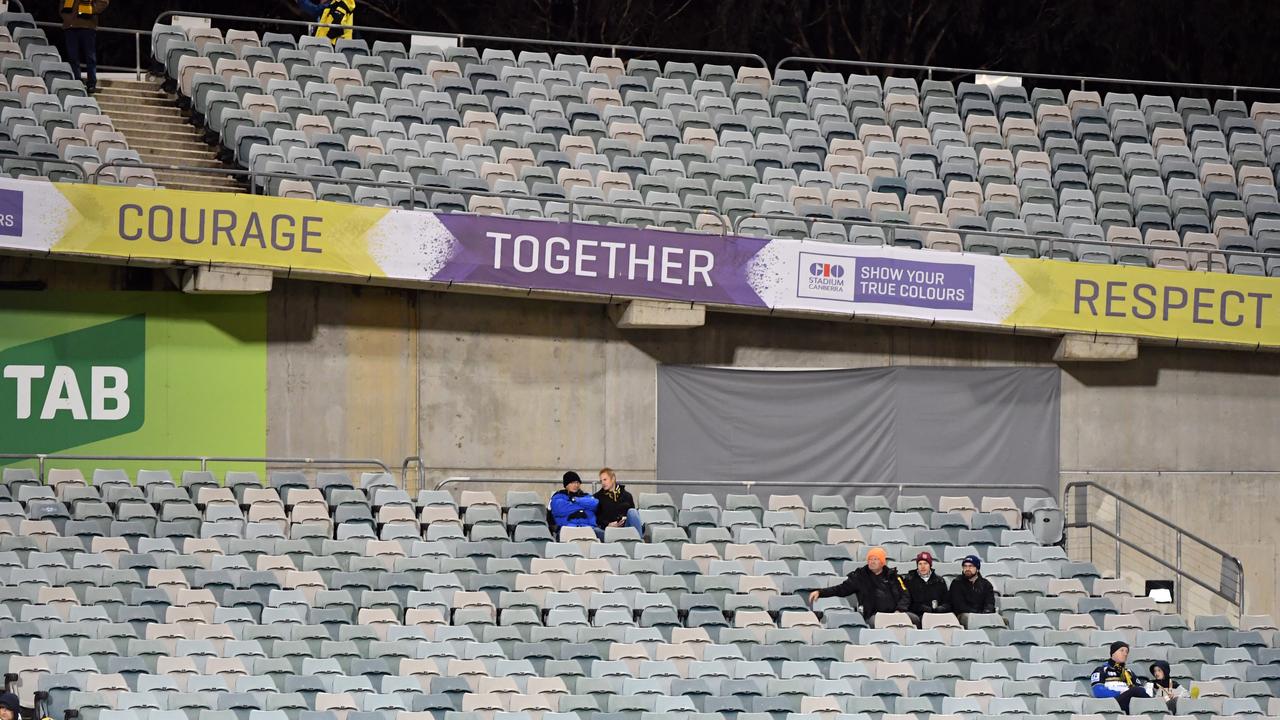 A near empty stand at a Super Rugby game.