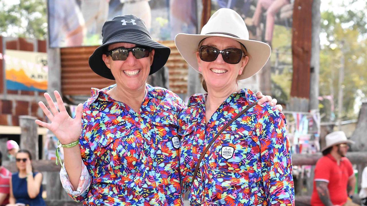 Petrina Vuichoud and Karen Peall at the Gympie Muster. Picture: Patrick Woods.