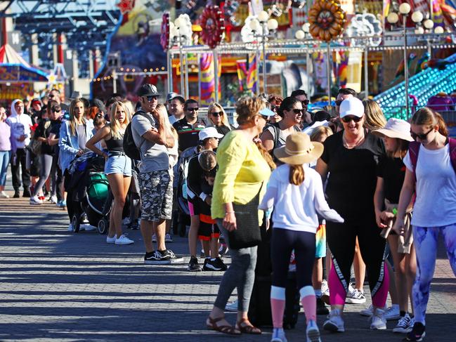 Crowds arrive early on the opening day of the Sydney Royal Easter Show after the pandemic cancelled last years event. Picture: Toby Zerna