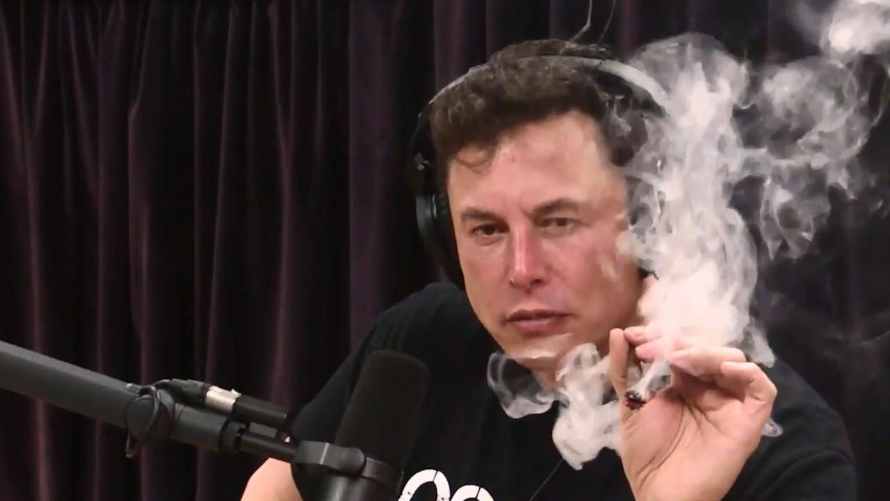 You’ll soon have a cool glass of Teslaquila to wash that down with, Elon. Picture: The Joe Rogan Experience.