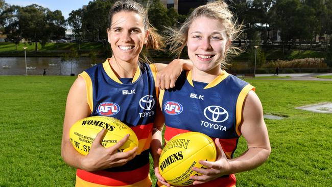 Adelaide Crows marquee players Chelsea Randall and Kellie Gibson. Picture: Mark Brake