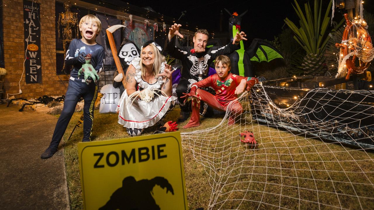 The Martin family of Jon, Danielle and sons Harry and Bodhi (right) at their Wilsonton Heights Halloween scare house. Picture: Kevin Farmer