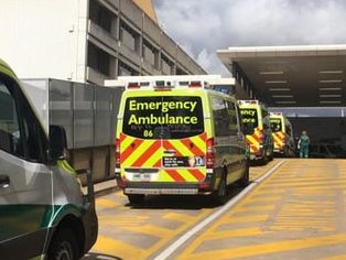 Fourteen ambulances ramped at Flinders Medical Centre while the hospital wa on Code Yellow (Disaster Code). Picture: Ambulance Employees Association (SA)