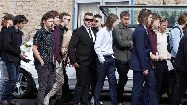 Mourners arrive at the funeral of Tyrese Bechard at HisHouse Church in Picton. Picture: Jonathan Ng