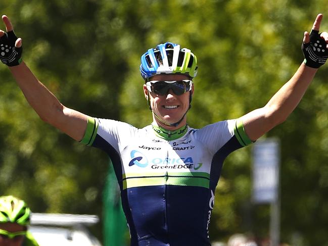 Herald Sun Tour Stage 2. Ballarat to Bendigo. Simon Clarke of the Orica GreenEdge team wins the stage into Bendigo. Pic Michael Klein. Friday Febuary 7, 2013.