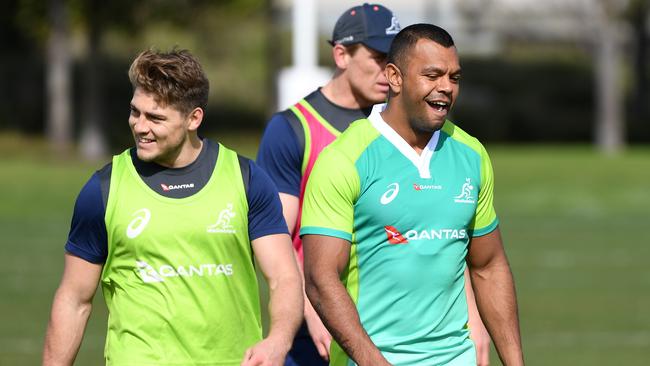 Attacking dynamos James O'Connor (left) and Kurtley Beale at Wallabies training in Melbourne yesterday. Picture: AAP