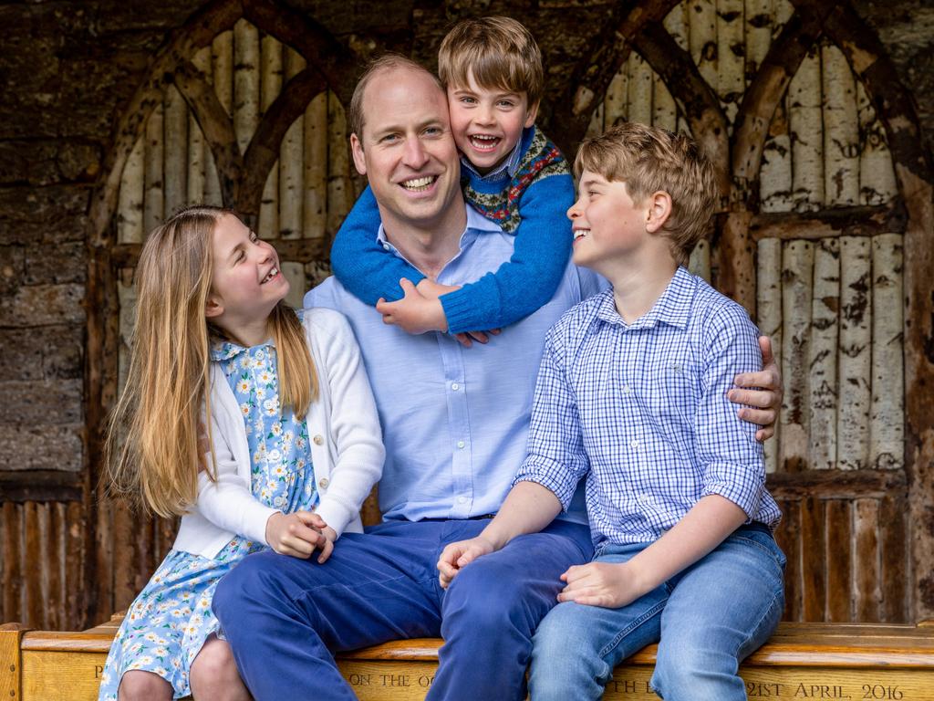 Prince William with his children Princess Charlotte, Prince Louis and Prince George in Windsor. Picture: Millie Pilkington/Kensington Palace via Getty Images