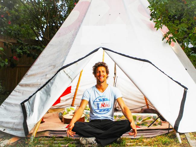 Dwayne does things a little bit differently. You’ll often find him sleeping in his backyard teepee.