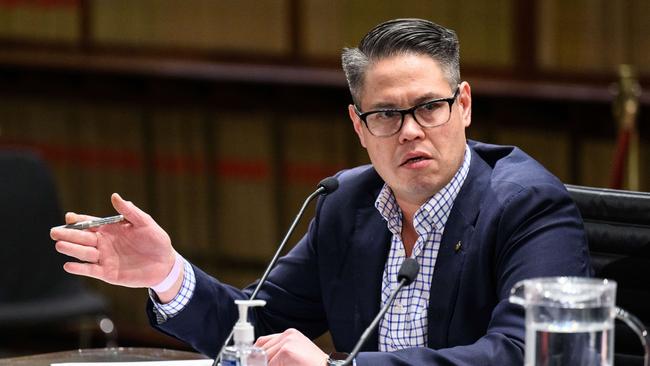 Wes Fang addresses a NSW parliamentary inquiry in 2022. Picture: NCA NewsWire / James Gourley