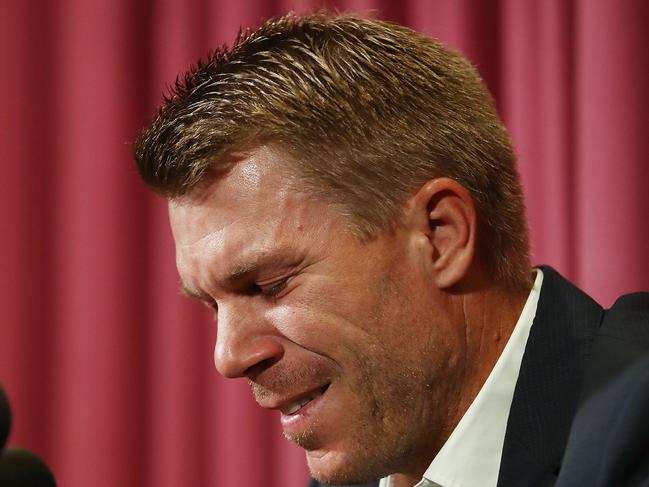 SYDNEY, AUSTRALIA - MARCH 31:  Australian cricketer David Warner speaks to the media during a press conference at Cricket NSW Offices on March 31, 2018 in Sydney, Australia. Warner was banned from cricket for one year by Cricket Australia following the ball tampering incident in South Africa.  (Photo by Brendon Thorne/Getty Images)