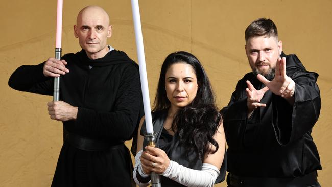 Health workers and colleagues Vesselin Petkov, Sophiya Ogrodzinski and Martin Ogrodzinski enjoy dressing up in Star Wars character and role play for Star Wars Day, May 4.. Picture: Brendan Radke