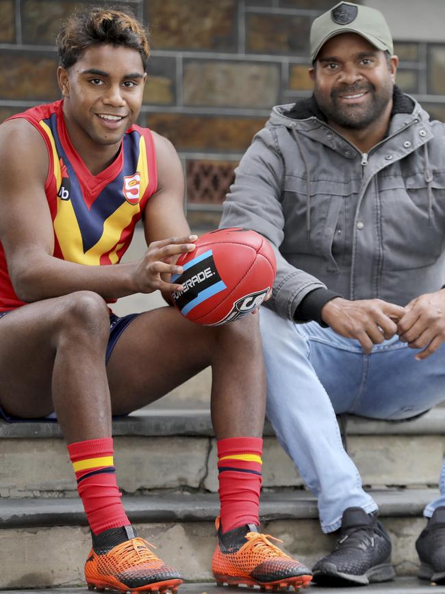 Kysaiah Pickett with his uncle, former AFL star Byron.