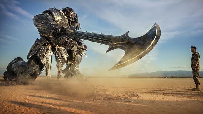 Megatron and Josh Duhamel as Lennox in Transformers: The Last Knight.