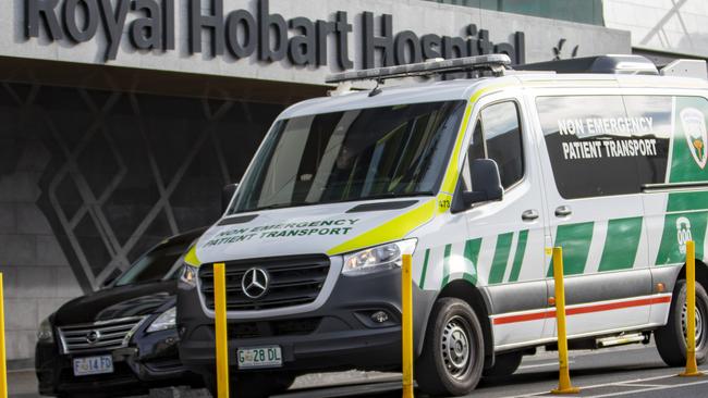 A patient transport ambulance outside the Royal Hobart Hospital. Picture: Linda Higginson