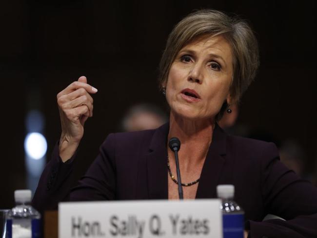 Former acting Attorney General Sally Yates testifies on Capitol Hill before the Senate Judiciary subcommittee on Crime and Terrorism hearing. Picture: AP