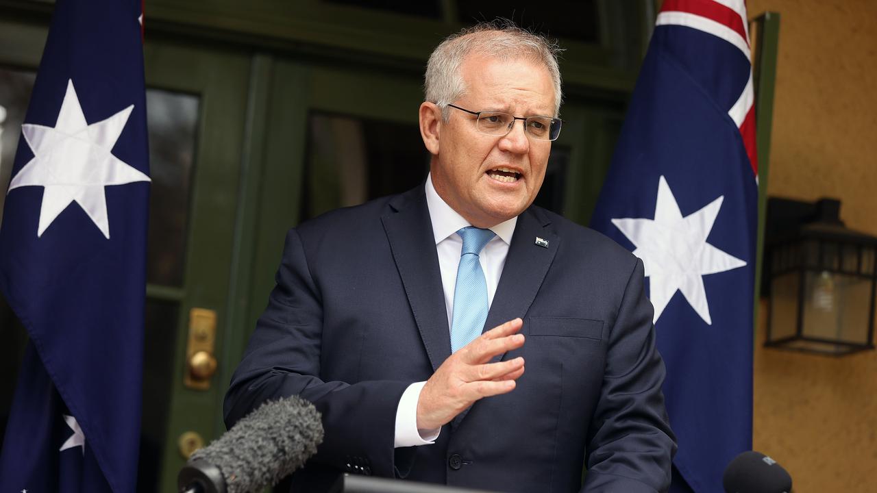 Prime Minister Scott Morrison spoke to the media at a press conference at The Lodge in Canberra. Picture: Gary Ramage