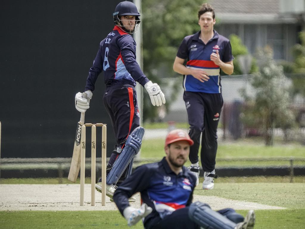 Premier: Dandenong’s Josh Slater escapes with a life against Footscray. Picture: Valeriu Campan