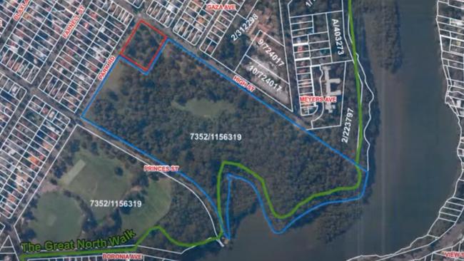 An overview of the claimed land (in blue) and the Great North Walk (shown in orange)