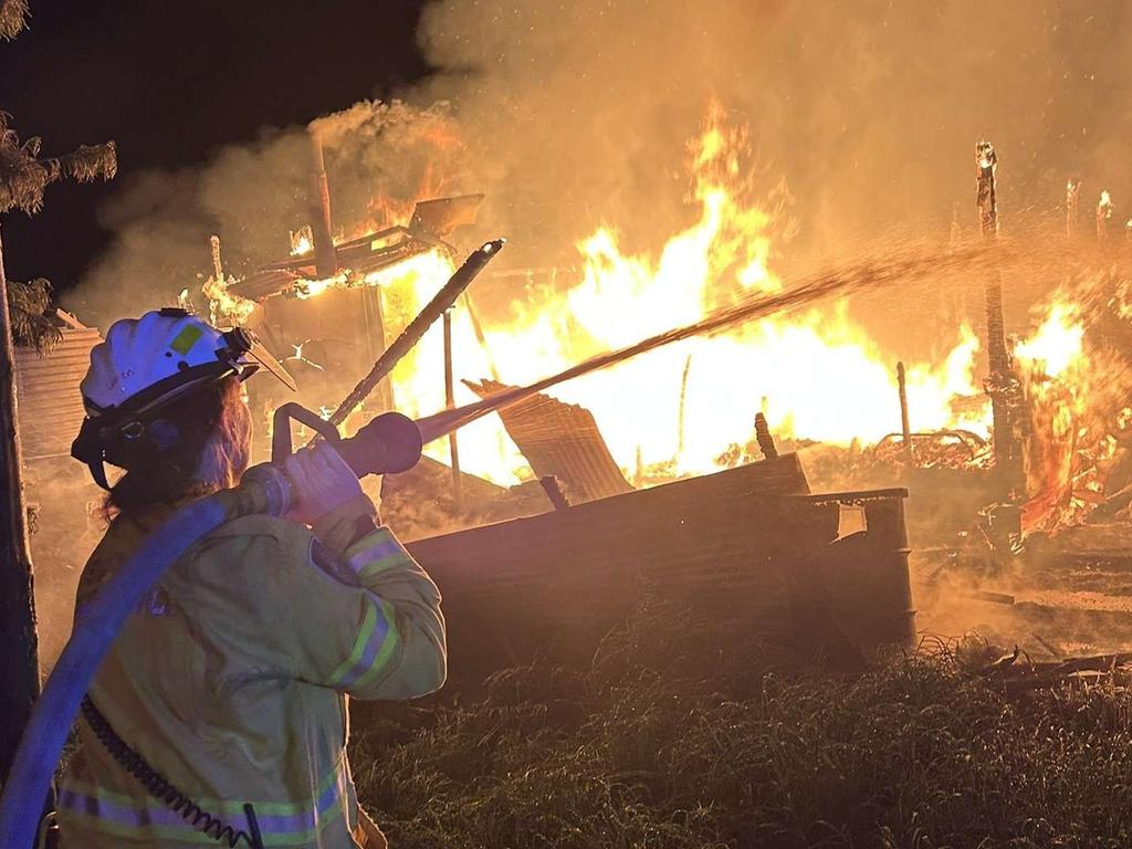 An abandoned home in Boggabilla has been destroyed after a fire ripped through the structure on Sunday. Photo: Boggabilla Rural Fire Brigade/Facebook