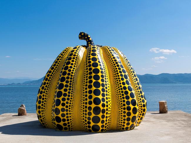 Yayoi Kusama's giant pumpkin sculpture in Naoshima. Picture: Alamy