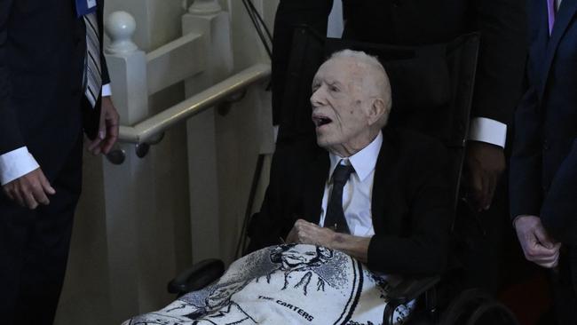 Jimmy Carter arrives for the memorial service for his wife Rosalynn. Picture: AFP