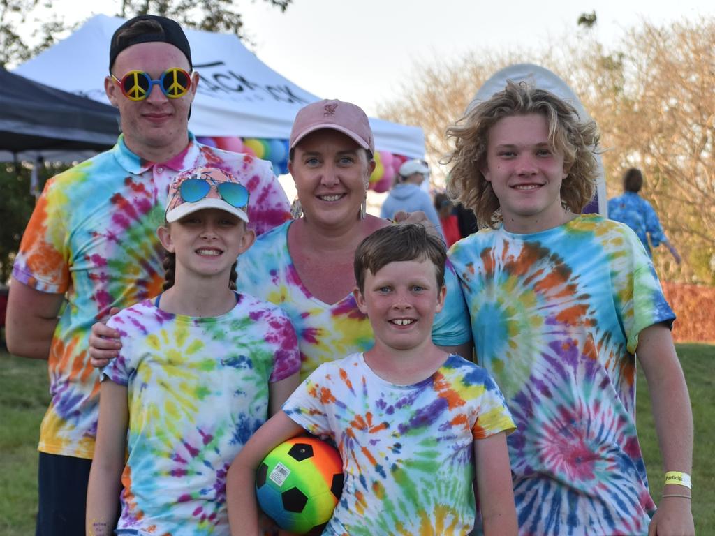 Augie's family Will, Candice and Jack Auguston in the back and Ava and Harry Auguston in the front at the Mackay Pioneer Valley Relay For Life, September 2021. Picture: Lillian Watkins