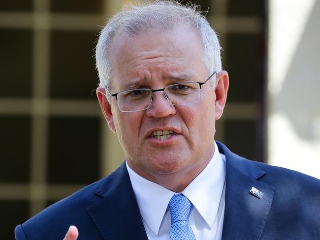 SYDNEY, AUSTRALIA - NewsWire Photos MARCH 01, 2021:The Hon. Scott Morrison Prime Minister addresses the media at Kirribilli House in Sydney, Australia. Picture: NCA NewsWire / Gaye Gerard