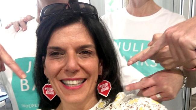 Julia Banks MP wearing protest Stop Adani earrings. Picture: Twitter